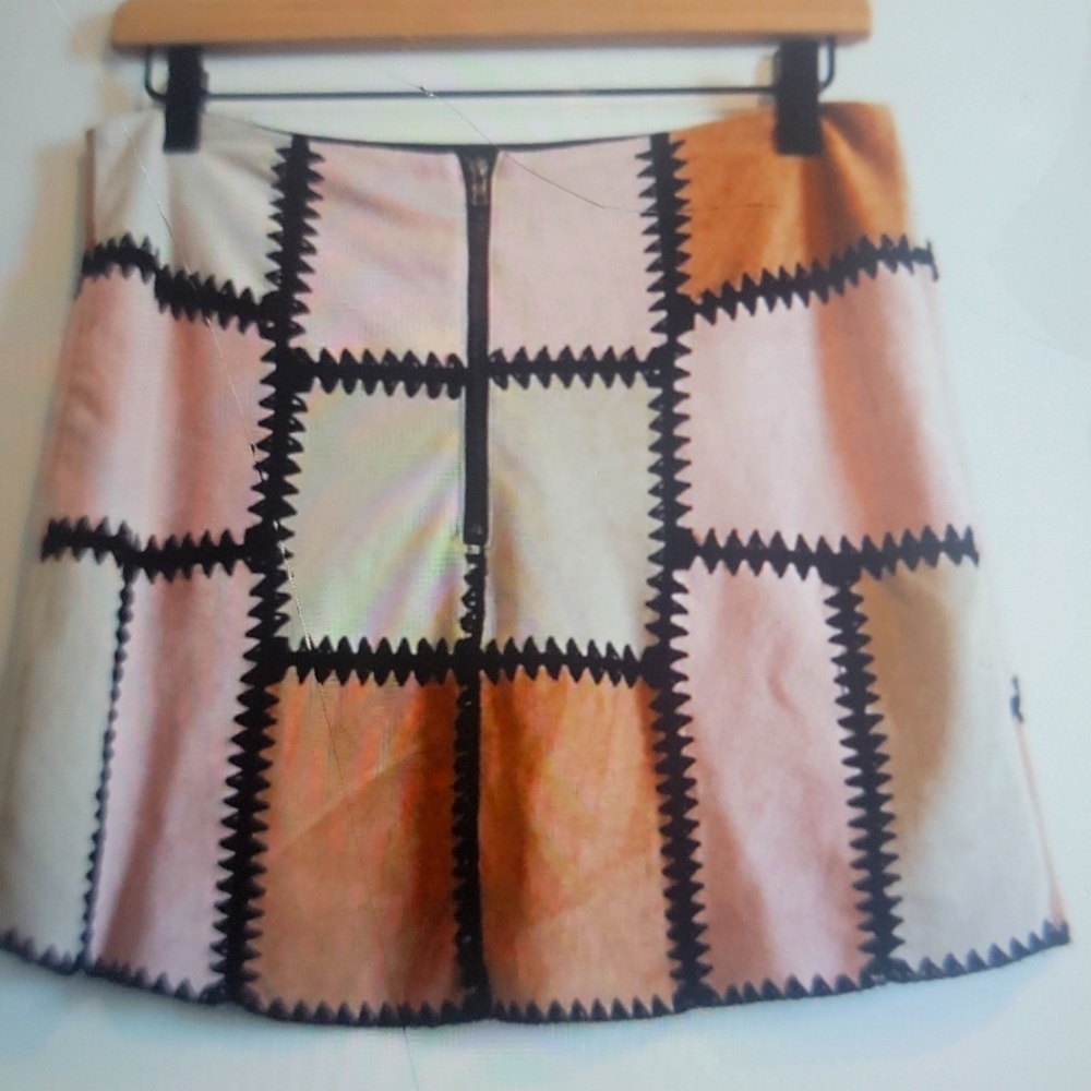 Gianni Bini Faux Suede Patchwork Mini skirt - zip up back